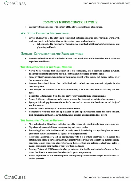 Psychology 2135A/B Chapter Notes - Chapter 2: Microelectrode, Frontal Lobe, Visual Cortex thumbnail