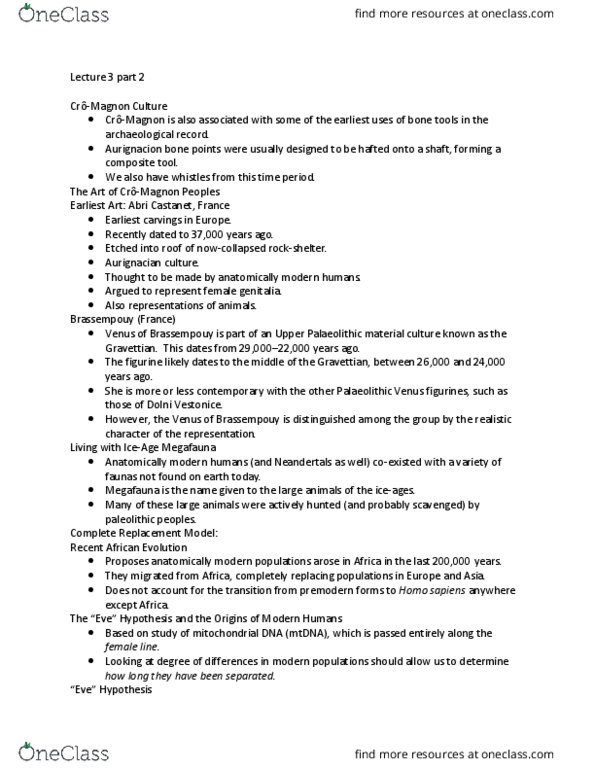 ARCH 100 Lecture Notes - Lecture 3: Chief Operating Officer, Homo Erectus, Archaic Humans thumbnail