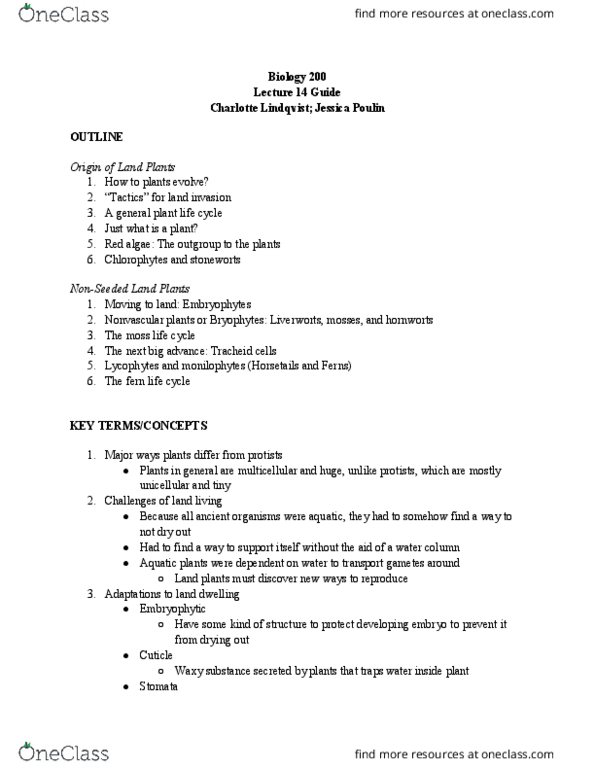 BIO 200 Lecture Notes - Lecture 14: Sequoiadendron, Sequoiadendron Giganteum, Multicellular Organism thumbnail