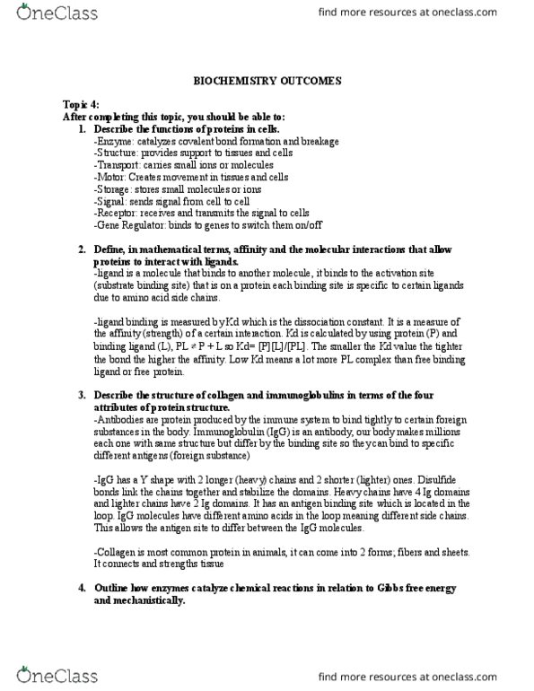 Biochemistry 2280a Study Guide Midterm Guide Immunoglobulin G Competitive Inhibition Collagen