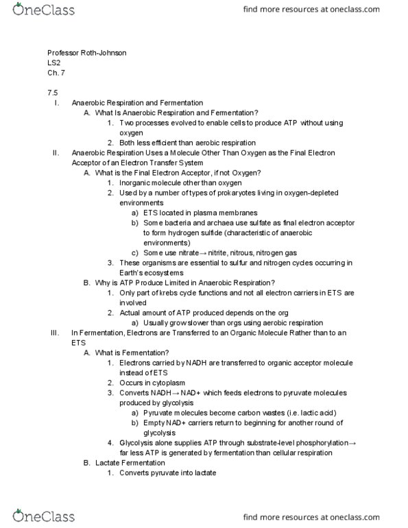 LIFESCI 2 Chapter Notes - Chapter 7.5-7.6: Allosteric Regulation, Acetyl Group, Hydrogen Sulfide thumbnail