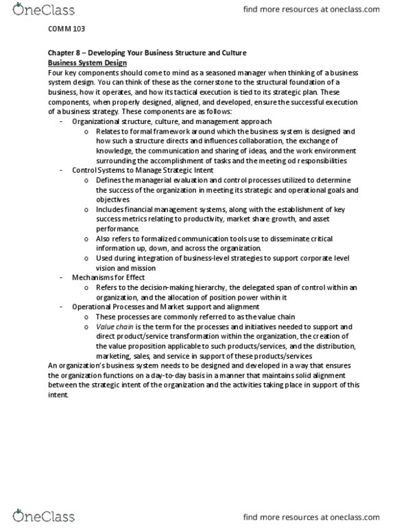 COMM 103 Chapter Notes - Chapter 8: Positio, Departmentalization, Organizational Culture thumbnail