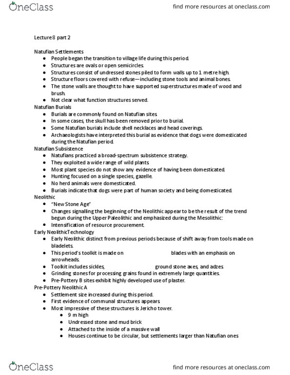 ARCH 100 Lecture Notes - Lecture 8: Natufian Culture, Main Source, Broadspectrum thumbnail