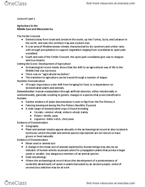 ARCH 100 Lecture Notes - Lecture 9: Fertile Crescent, Selective Breeding, Vicia thumbnail