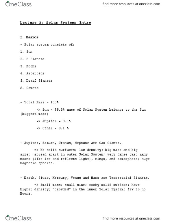 ASTR 1100 Lecture Notes - Lecture 5: Sun-2, Asteroid Belt, Radiometric Dating thumbnail