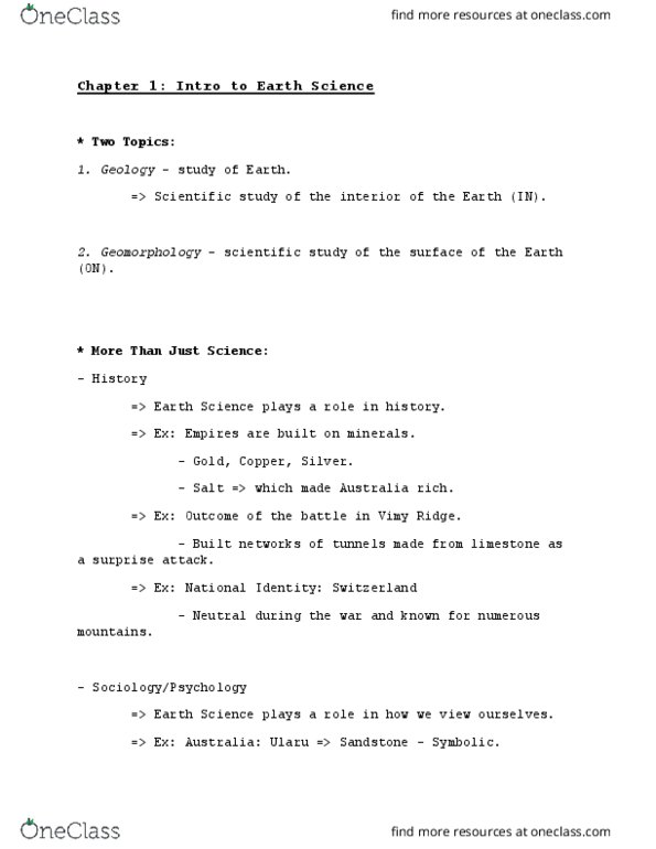 GEOG 1120 Lecture Notes - Lecture 1: Geomorphology, Stromatolite, Photosynthesis thumbnail