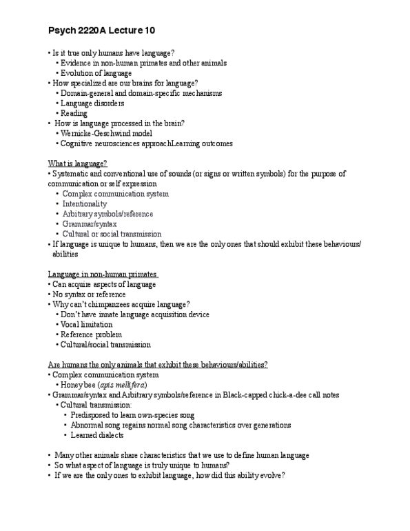 Psychology 2220A/B Lecture Notes - Lecture 10: Honey Bee, Cerebrum, Perirhinal Cortex thumbnail