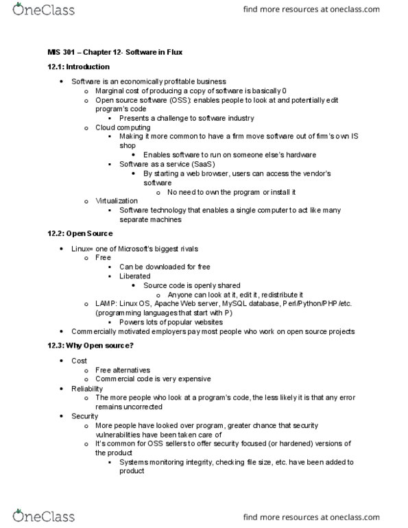 MIS 301 Chapter Notes - Chapter 12: Financial Risk, Software As A Service, Marginal Cost thumbnail