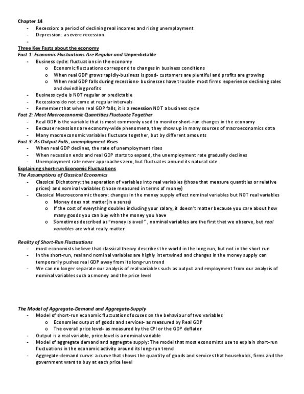 ECON 1B03 Chapter Notes - Chapter 14: Aggregate Supply, Gdp Deflator, Money Supply thumbnail