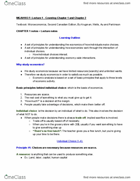 MGEA01H3 Lecture Notes - Lecture 1: Human Capital, Comparative Advantage, Ceteris Paribus thumbnail