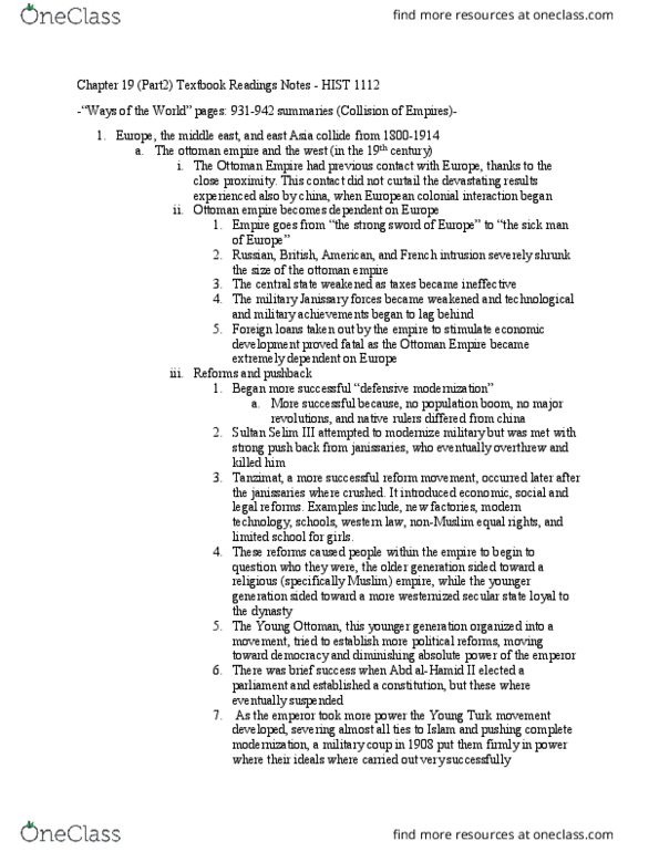 HIST 1112 Chapter Notes - Chapter 19: Unequal Treaty, Selim Iii, Young Ottomans thumbnail