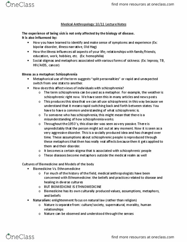 ANTHRO 134A Lecture Notes - Lecture 6: Bipolar Disorder, Materialism, Evil Eye thumbnail