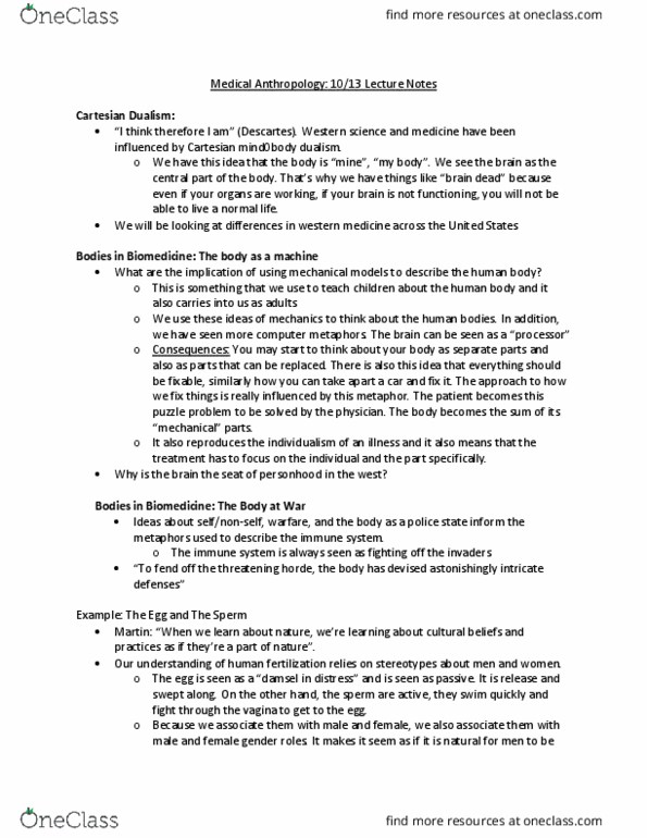 ANTHRO 134A Lecture Notes - Lecture 7: Human Fertilization, Intern Academy, Cardiovascular Disease thumbnail