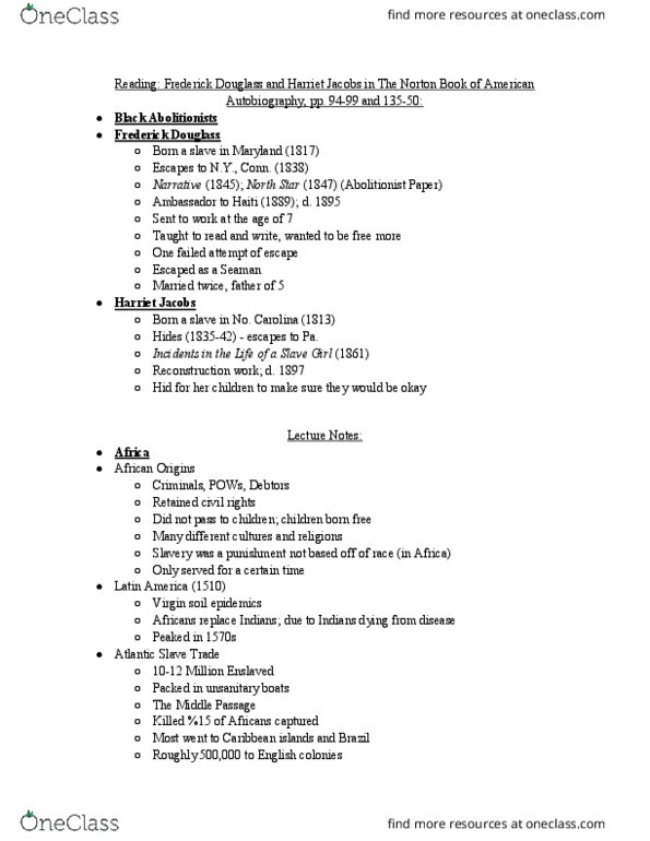 HIST 115 Lecture Notes - Lecture 4: Africanization, Gradualism, Quock Walker thumbnail