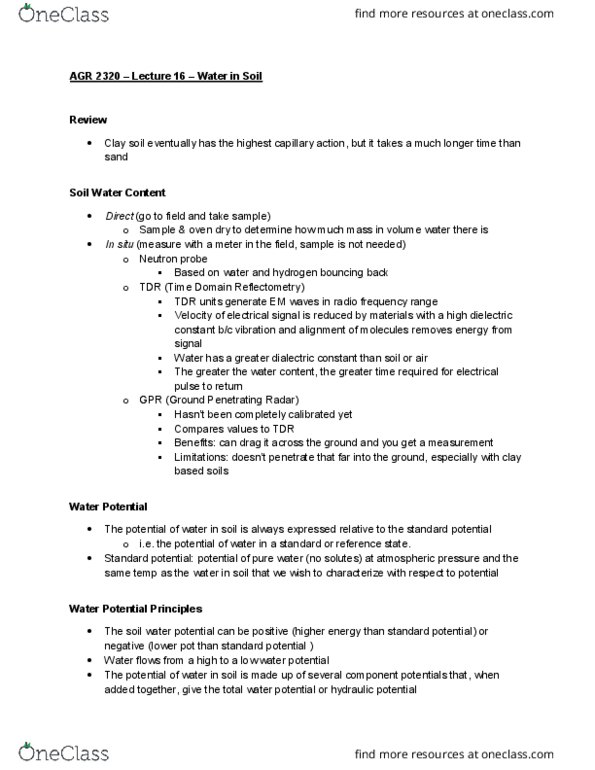 AGR 2320 Lecture Notes - Lecture 16: Capillary Action, Relative Permittivity, Semipermeable Membrane thumbnail