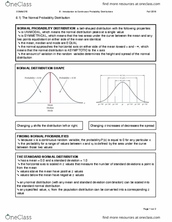 COMM 215 Lecture Notes - Lecture 6: Random Variable, Standard Deviation, Probability Distribution thumbnail
