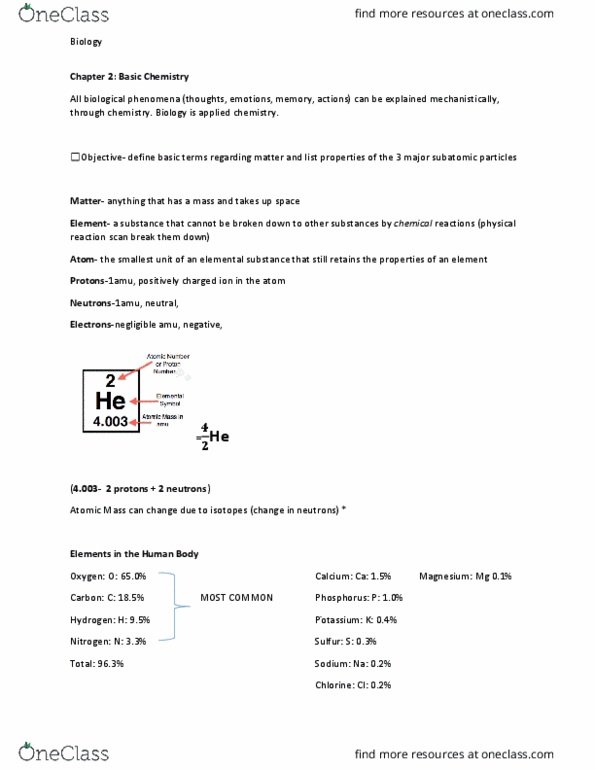 BIOL 130 Lecture 1: bio chapter 2 notes thumbnail