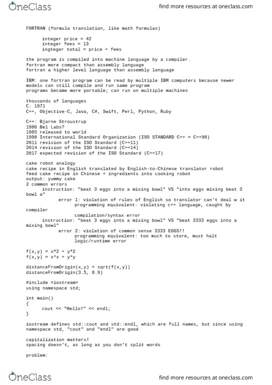 COM SCI 31 Lecture Notes - Lecture 2: Bjarne Stroustrup, Fortran thumbnail