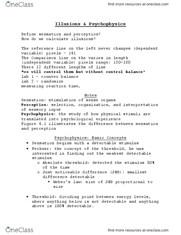 PSY100Y5 Lecture Notes - Lecture 2: Absolute Threshold, Psychophysics, Dependent And Independent Variables thumbnail