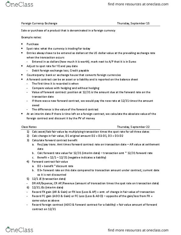 ACCT 4300 Lecture Notes - Lecture 7: Foreign Exchange Spot, Foreign Exchange Risk, Forward Contract thumbnail