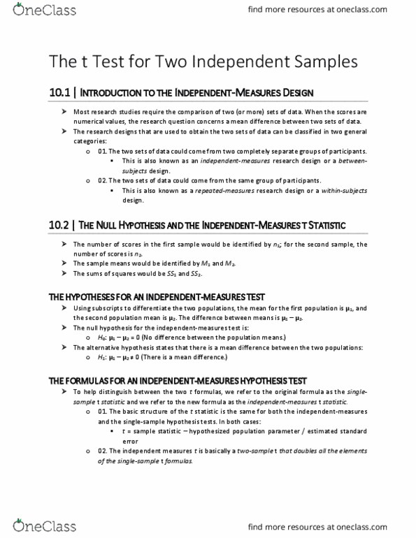 PSYC 2530 Chapter Notes - Chapter 10: Repeated Measures Design, Null Hypothesis, Statistic thumbnail