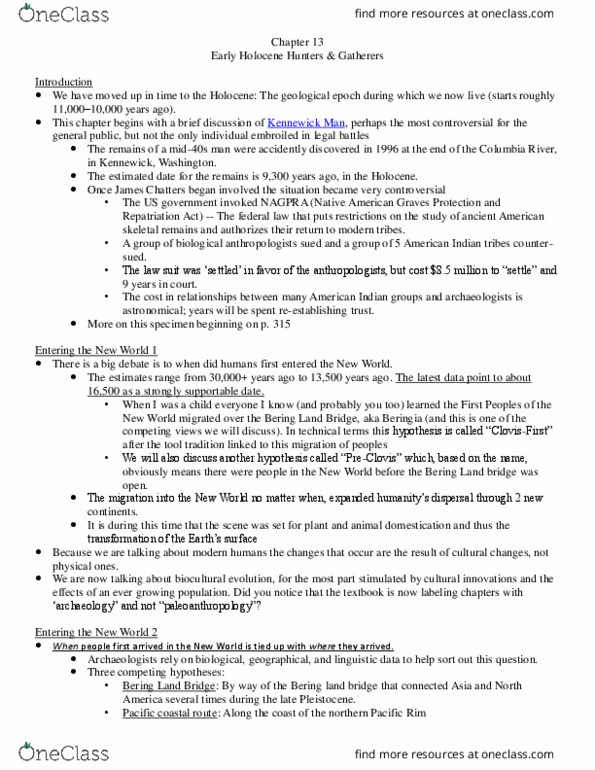ANT101H5 Lecture Notes - Lecture 1: Beringia, Clovis Point, Clovis Culture thumbnail