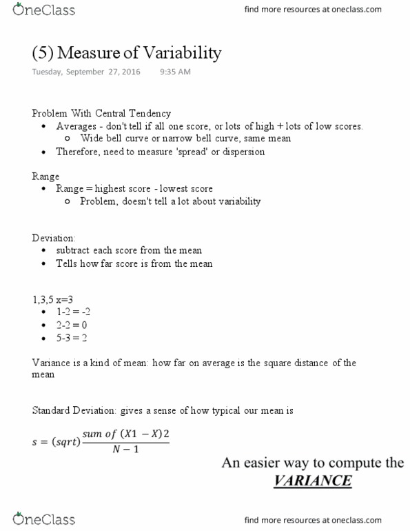 SOCI 311 Lecture 5: (5) Measure of Variability thumbnail