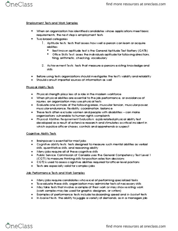Management and Organizational Studies 1021A/B Lecture Notes - Lecture 19: Canadian Human Rights Commission, Job Performance, Assessment Centre thumbnail