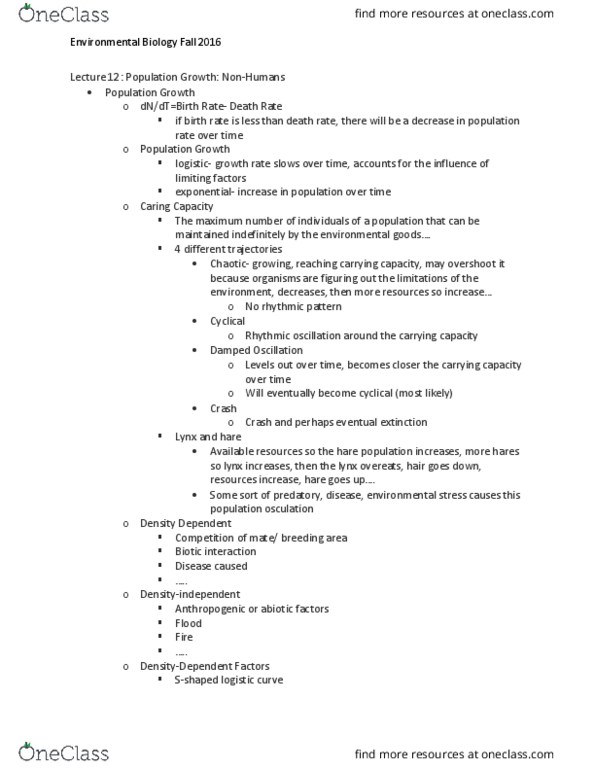 ENV-0007 Lecture Notes - Lecture 12: Environmental Science, Logistic Function, Ecosystem Services thumbnail