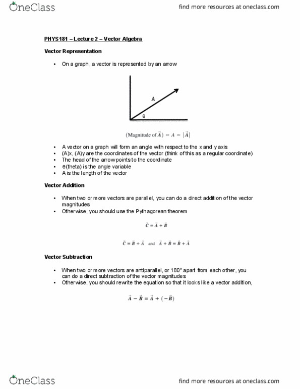 PHYSICS 181 Lecture Notes - Lecture 2: Pythagorean Theorem thumbnail
