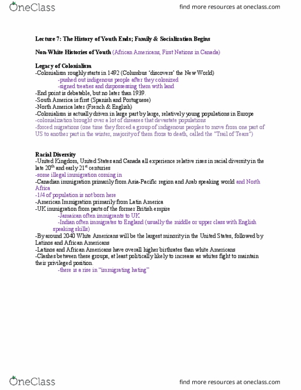 SOC377 Lecture Notes - Lecture 7: Jim Crow Laws, Working Poor, First Nations thumbnail