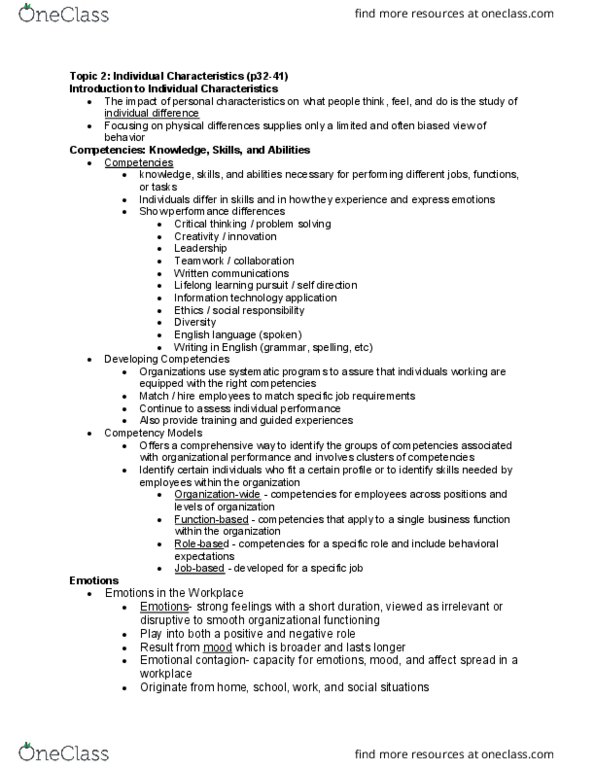 MGMT1021 Chapter Notes - Chapter 2: Emotional Labor, Emotional Contagion, Lifelong Learning thumbnail