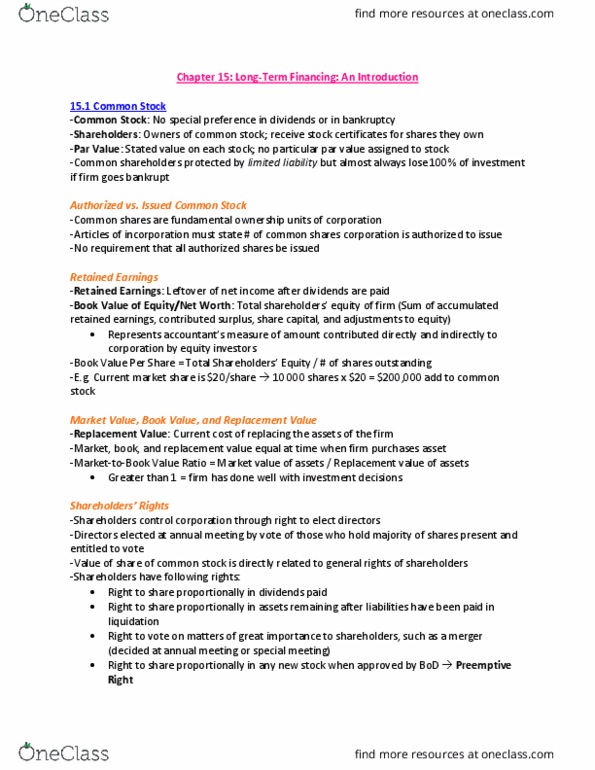 BU393 Chapter Notes - Chapter 15: Proxy Voting, Dividend Tax, Cumulative Voting thumbnail