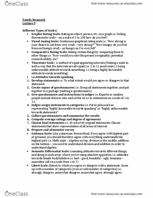 FRHD 3070 Lecture Notes - Lecture 9: Thurstone Scale, Guttman Scale, Likert Scale thumbnail