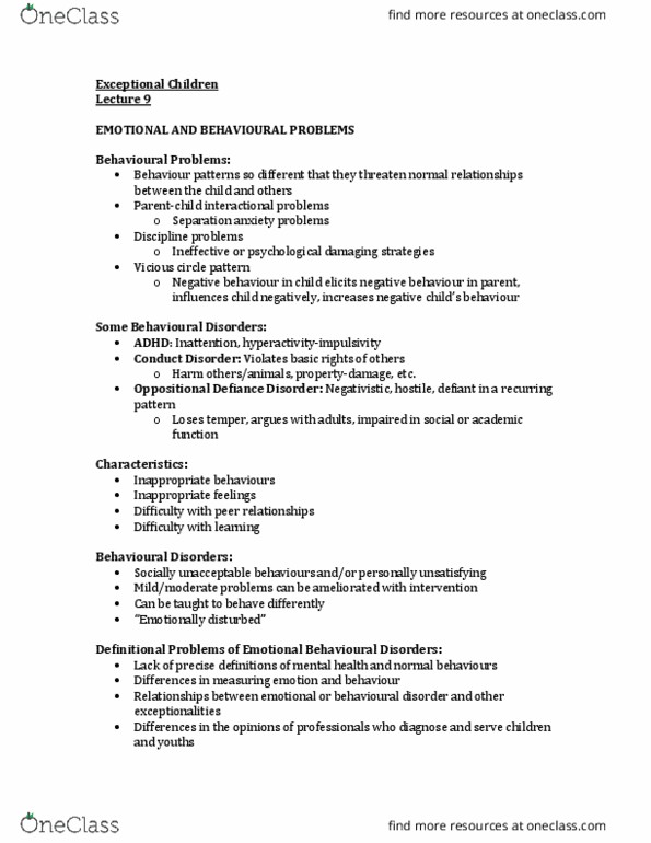 FRHD 2110 Lecture Notes - Lecture 9: Emotional And Behavioral Disorders, Virtuous Circle And Vicious Circle, Conduct Disorder thumbnail