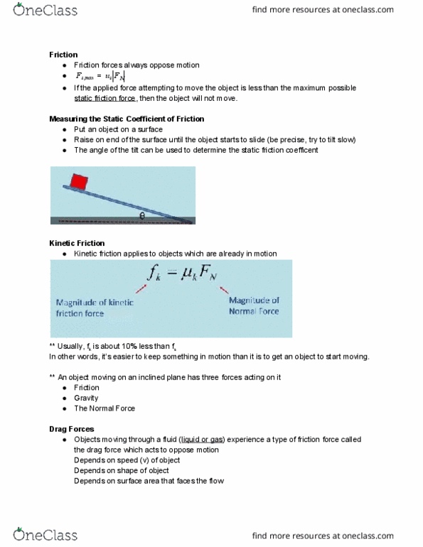 PHYS 1003 Lecture Notes - Lecture 7: Friction, Net Force, Gravitational Constant thumbnail