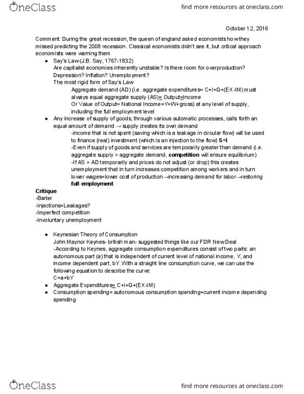 ECON 1020 Lecture Notes - Lecture 3: Delta C, Aggregate Supply, Aggregate Demand thumbnail