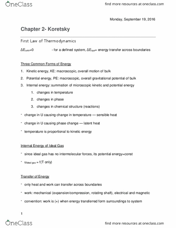 ENCH 427 Chapter 2: Koretsky Chapter 2 Summary Notes thumbnail