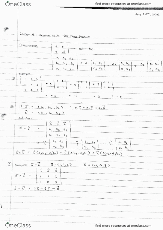 MA 16200 Lecture Notes - Lecture 4: Cross Product thumbnail