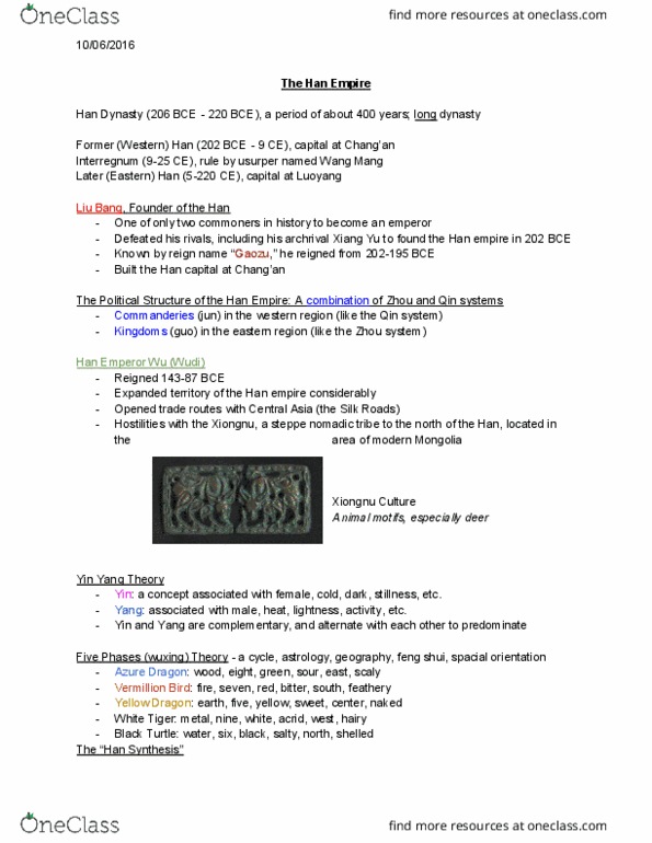 CHIN 50 Lecture Notes - Lecture 5: Dong Zhongshu, Yin And Yang, Azure Dragon thumbnail