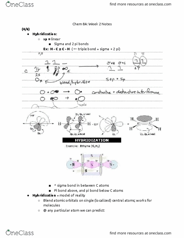 CHE 8A Lecture Notes - Lecture 2: Sigma Bond, Pi Bond, Molecular Geometry thumbnail