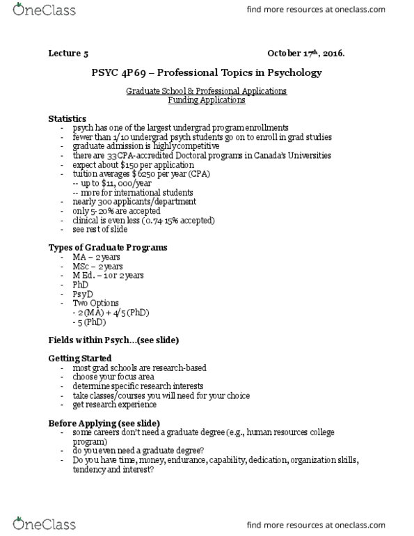 PSYC 4P69 Lecture Notes - Lecture 5: Centre For Addiction And Mental Health, Experimental Psychology, Standardized Test thumbnail