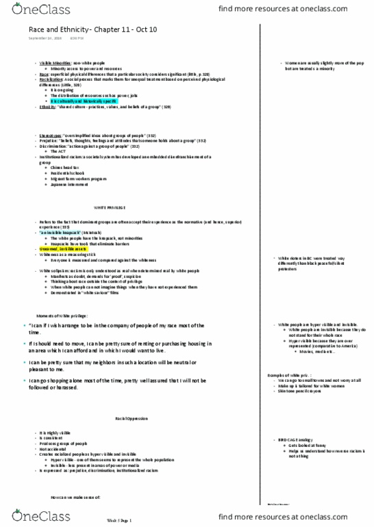 SOCI 1001 Lecture Notes - Lecture 5: The White People, White Privilege, Color Blindness thumbnail