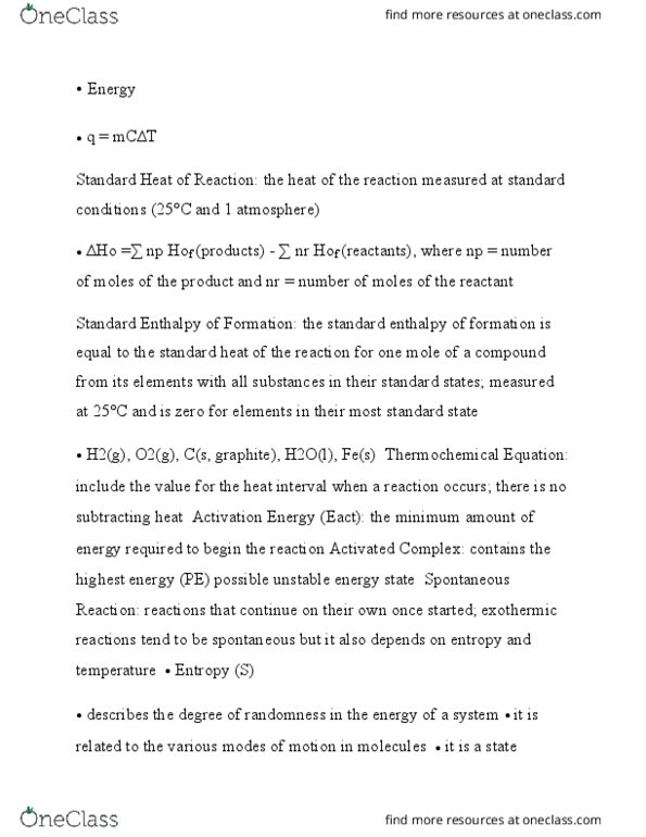 CHEM 261 Lecture Notes - Lecture 7: Enthalpy thumbnail