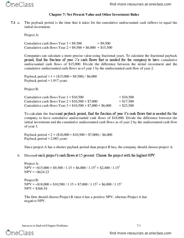 ECON 4410 Lecture Notes - Lecture 10: Payback Period, Cash Flow, Net Present Value thumbnail