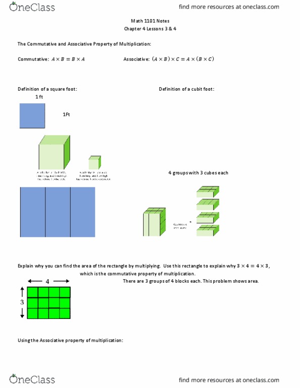 MATH 1101 Lecture Notes - Lecture 12: Commutative Property, Distributive Property, Cubit thumbnail
