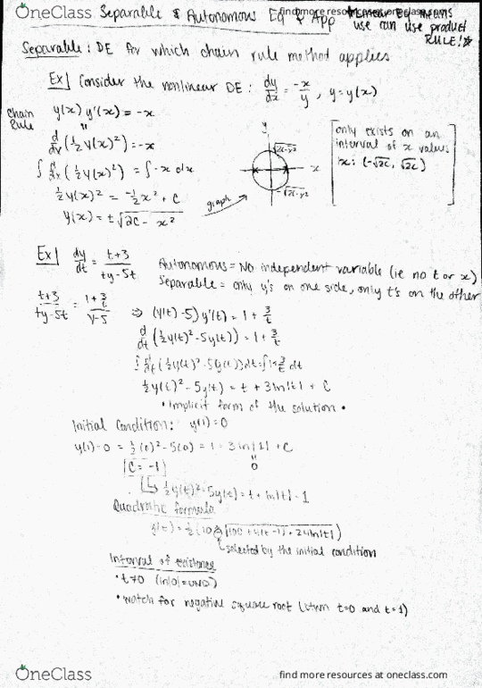 MATH 316 Lecture 3: Separable and Autonomous Eqs and Applications thumbnail