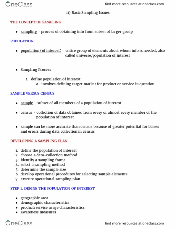 MARK 302 Chapter 11: Chapter 11: Basic Sampling Issues (McDaniel: Marketing Research Essentials, 2nd Canadian ed) thumbnail