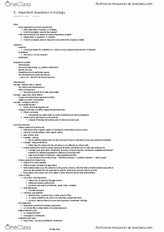 BIO 2129 Lecture Notes - Lecture 3: Asclepias Tuberosa, Lythrum Salicaria, Lyme Disease thumbnail