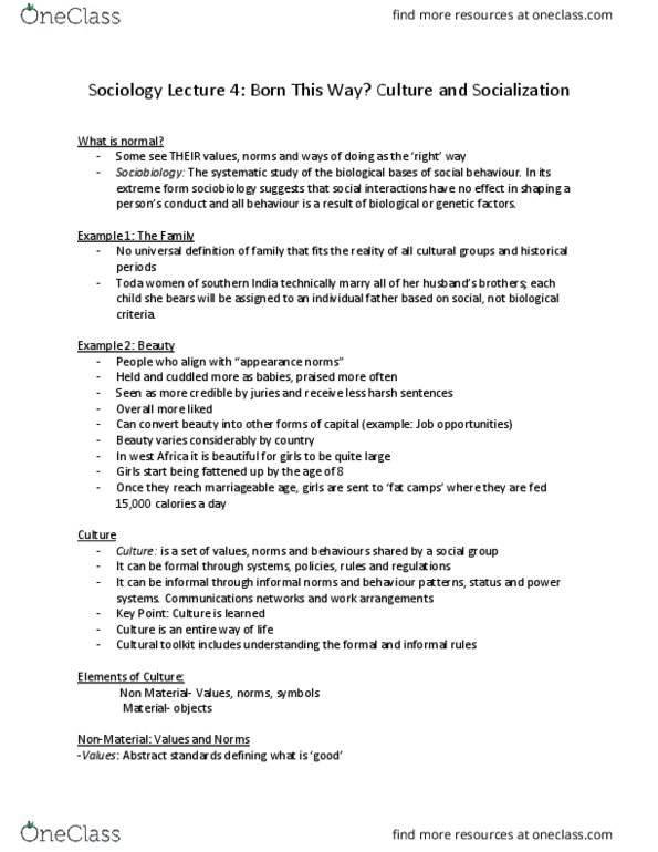 SOC101 Lecture Notes - Lecture 4: Sociobiology, Consumerism, Social Class thumbnail